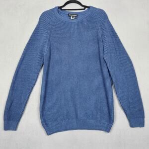 Bullock & Jones Sweater Mens Large Blue 100% Pima Cotton Crewneck Knit Pullover